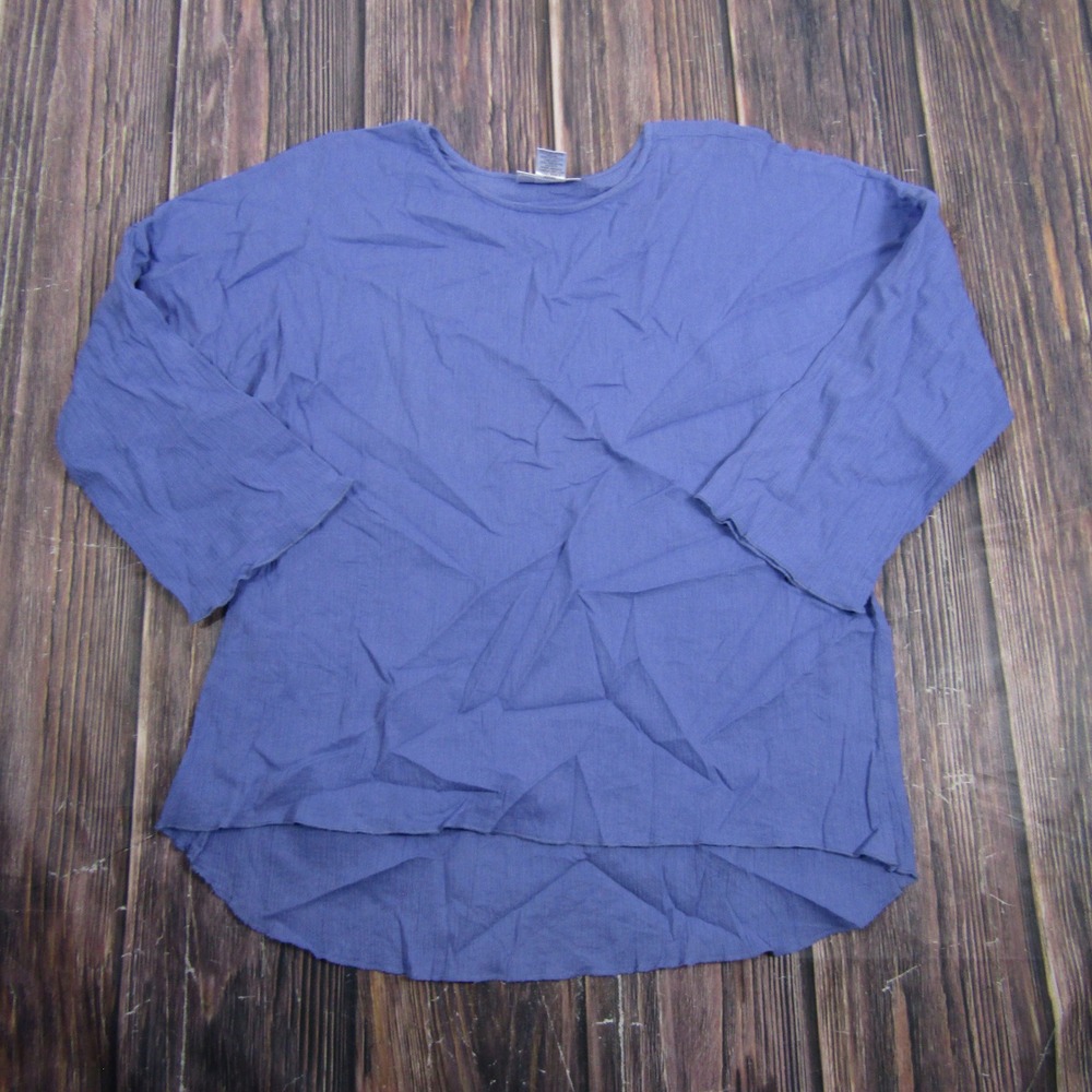 Magellan's Travel Gear Top Women Large Blue Cotton Gauze 3/4 Sleeve Blouse